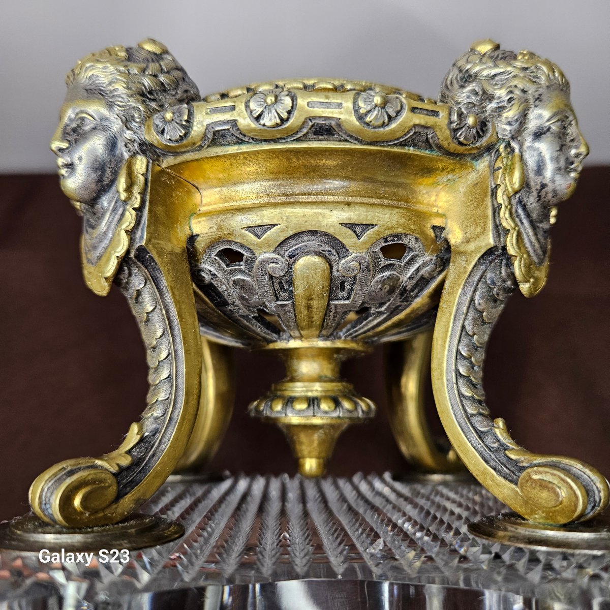 Partie de Brûle parfum Baccarat en bronze et cristal du 19ème siècle Petite coupe-photo-3