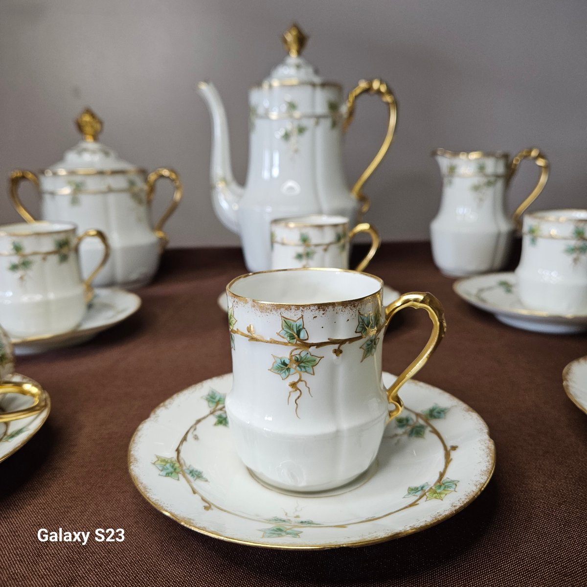 Service à café/moka peint à la main Porcelaine de Limoges 6 personnes 1897-1917-photo-3