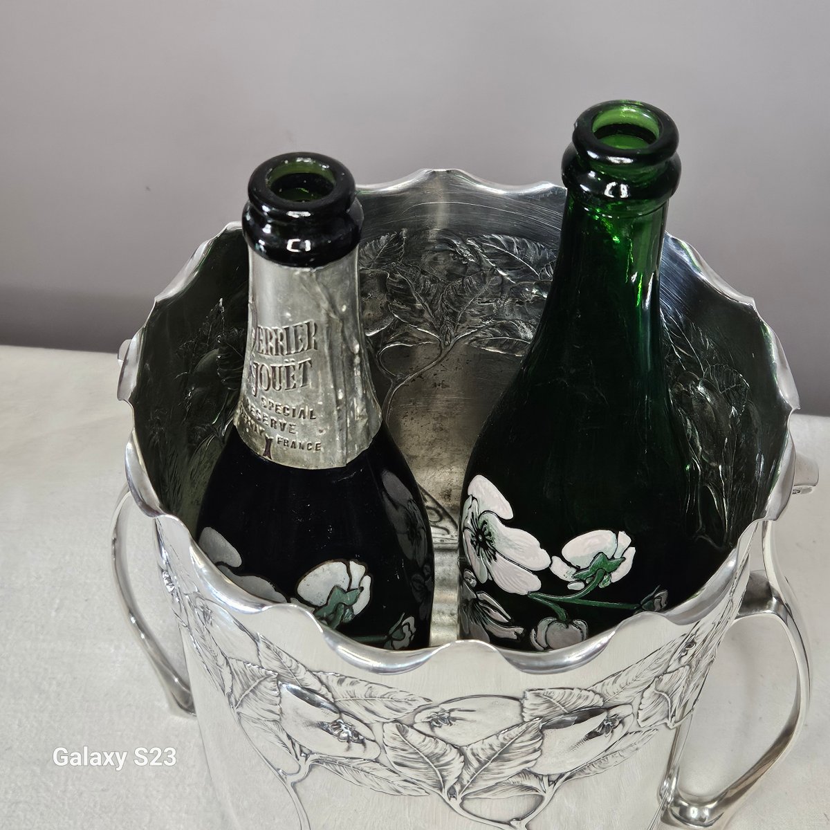 Grand seau à champagne Art nouveau Carl Deffner Métal argenté.  2 à 3 bouteilles-photo-8