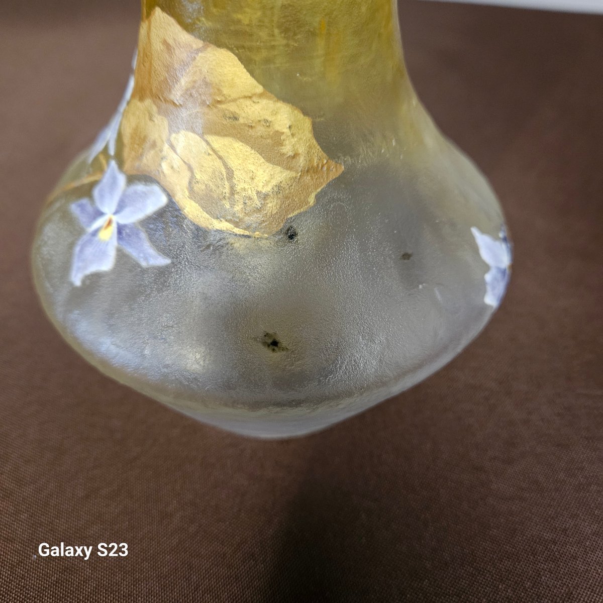 Vase Mont-Joye Legras art nouveau estampillé. Verre émaillé et doré. Ht 19,5 cm-photo-7