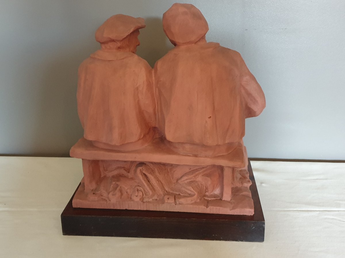 Two Seated Fishermen Terracotta Sculpture-photo-4