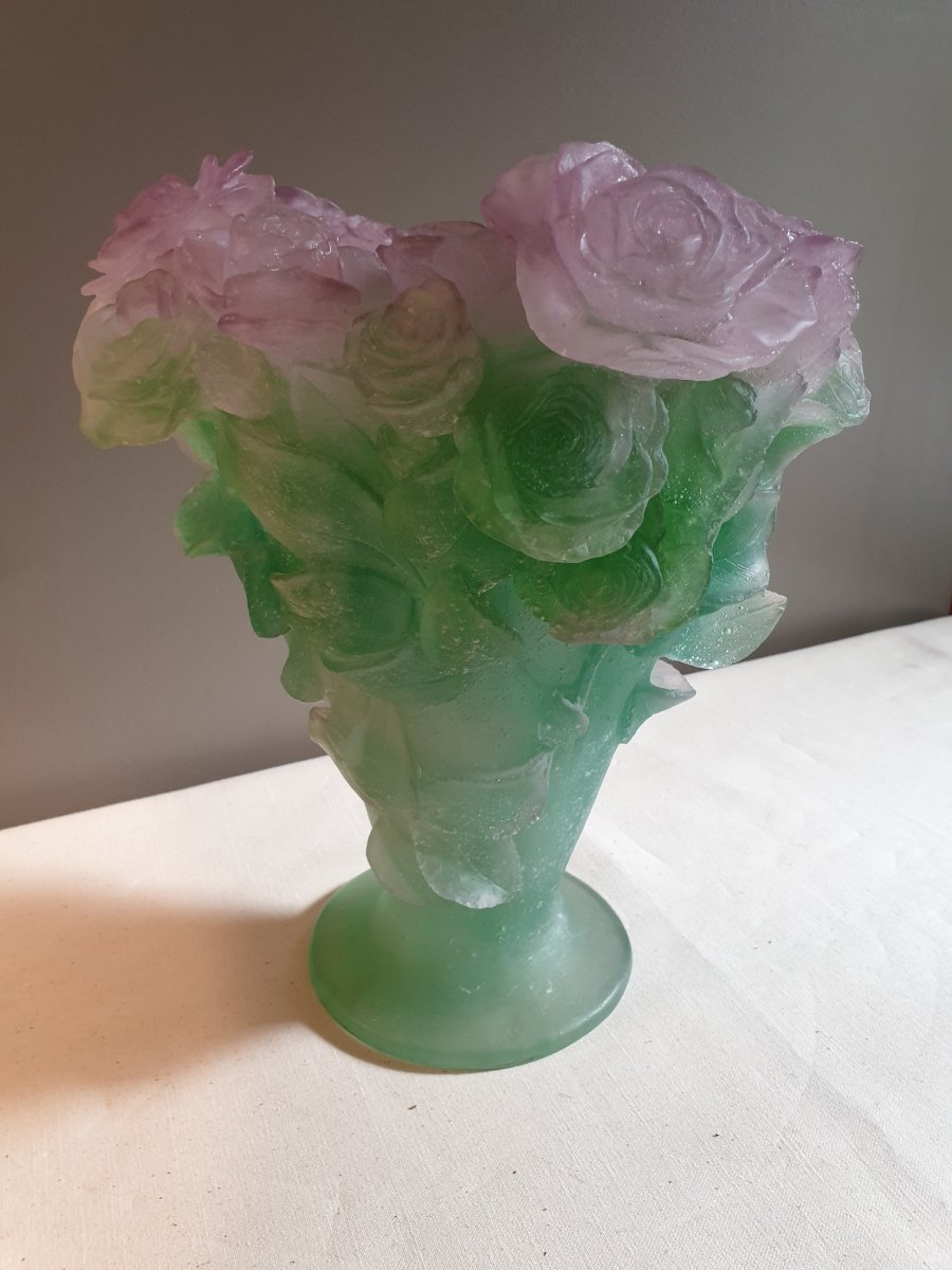 Daum Vase In Crystal Paste From The "roses" Collection, Height 30 Cm-photo-5