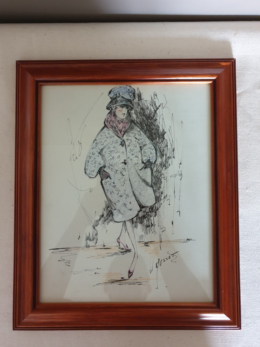 Albert Gusset 20th Original Drawing "winter Mode"-photo-2