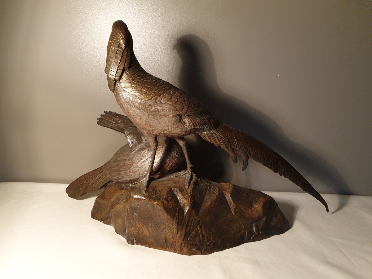 Sculpture G. Lavroff Couple Of Pheasants Bronze Signed, Numbered, Foundry Chardon-photo-4