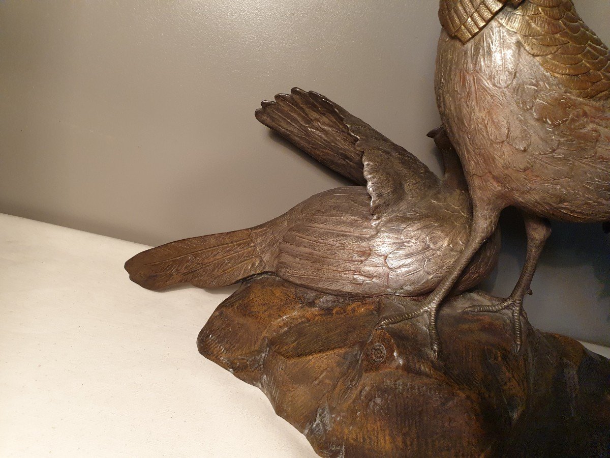 Sculpture G. Lavroff Couple Of Pheasants Bronze Signed, Numbered, Foundry Chardon-photo-5