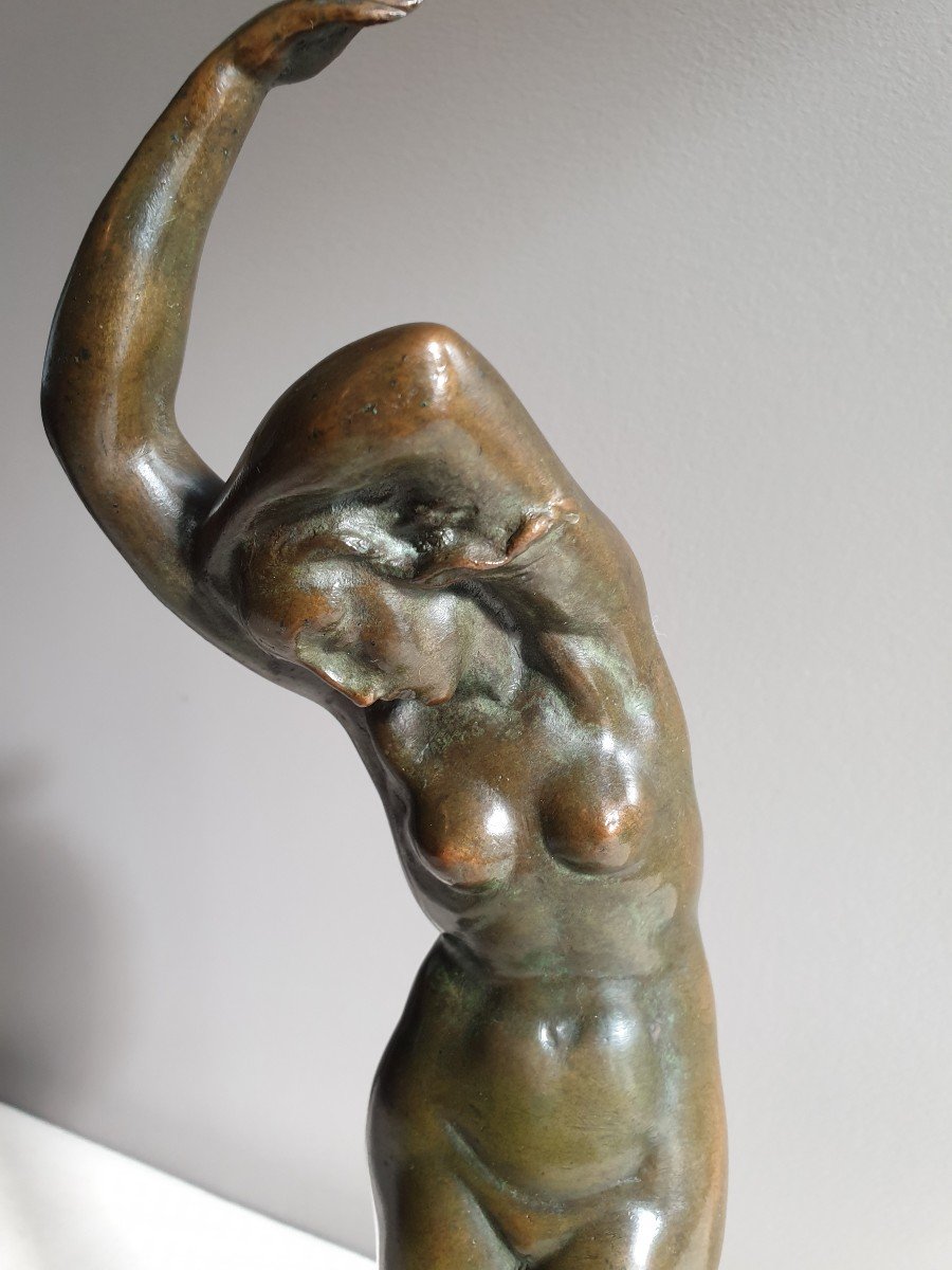 Sculpture En Bronze d'Oreste Zampieri (1886-?)  Nu Féminin-photo-2