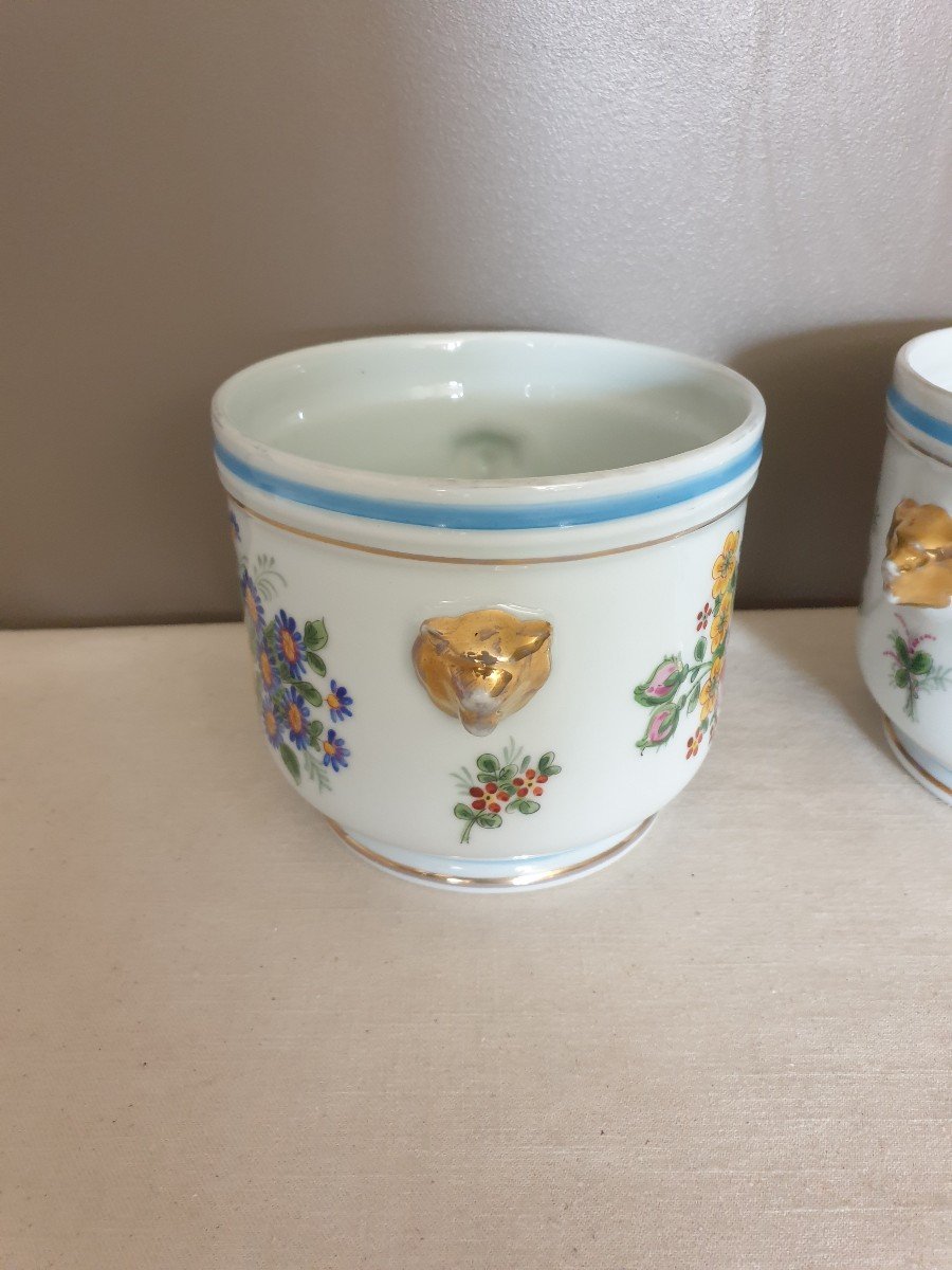 Pair Of Paris Porcelain Planters Stamped Ht 13.5 Cm-photo-6