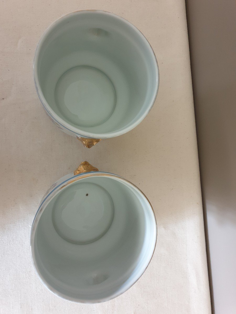 Pair Of Paris Porcelain Planters Stamped Ht 13.5 Cm-photo-7