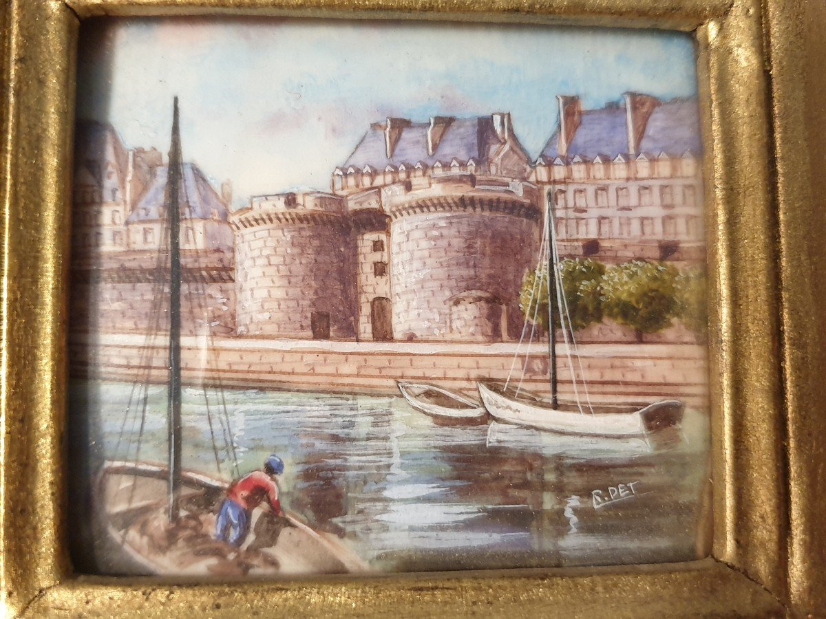 Peinture Miniature Représentant Saint Malo Signée R.det-photo-3