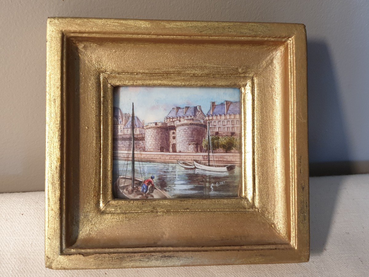 Peinture Miniature Représentant Saint Malo Signée R.det-photo-1