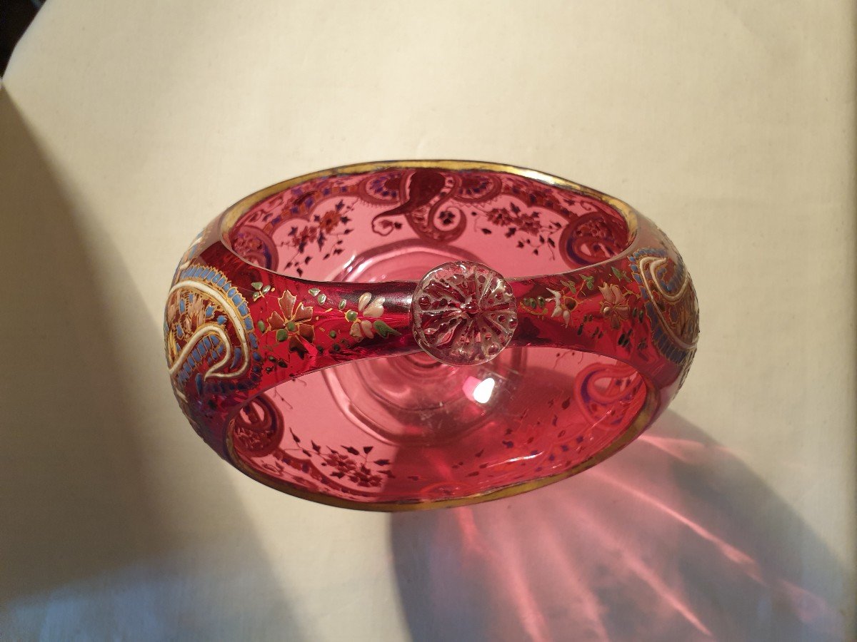 Pink Glass Basket. The Decor Is Enamelled. Height 29cm-photo-4