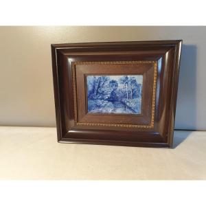 Picture, Painting On Porcelain In Shades Of Blue Signed Marcel Chaufriasse