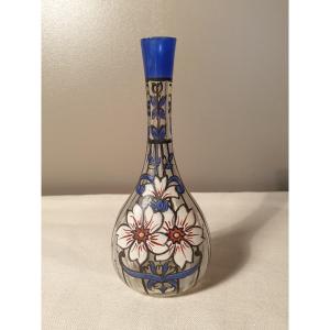 Soliflore Vase, Enamelled Perfume Bottle Signed Henri Quenvil