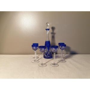 Saint Louis Liqueur Service In White And Blue Crystal Model Massenet