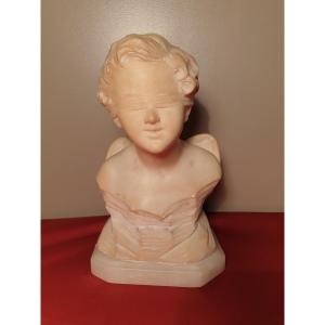 "blind Love" Alabaster Bust Around 1900 Height 27 Cm