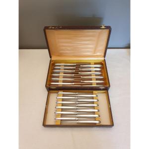 24 Knives Art Deco Period Silver Metal. Goldsmith André Blanchet