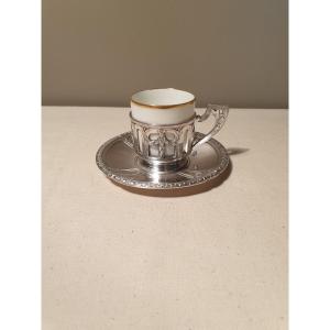 Argit Silver Metal Moka Cup And Saucer. 