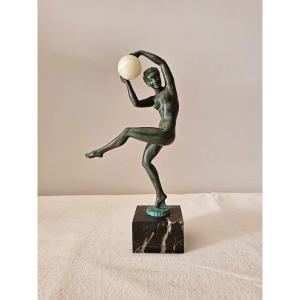 Sculpture Max Le Verrier Et Briand "dancer With A Ball". Signature Of The Two Artists