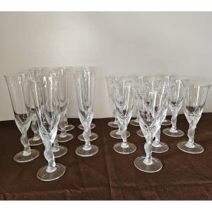 Igor Fabergé 10 Flutes And 10 Water Glasses "snow Doves"