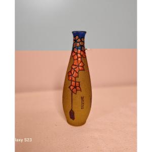 Verrerie De Leune Small Enamelled Art Deco Soliflore Vase
