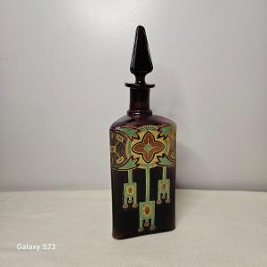 Legras art déco flacon carafe triangulaire verre émaillé Ht 33.5 cm 1/2