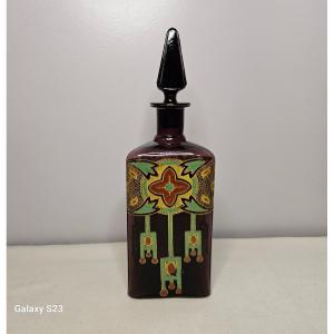 Legras art déco flacon carafe triangulaire verre émaillé Ht 33.5 cm 2/2