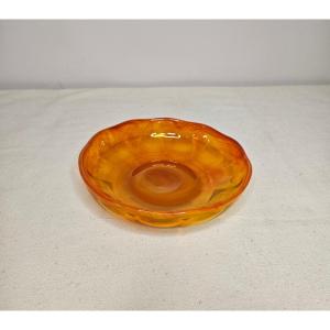 Verlys rare coupelle en verre orange signée