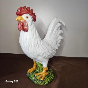 Coq en Terre Cuite Émaillée de Bavent, Époque Paul Meslier, 35 cm