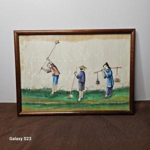 Old Painting On Rice Paper: The Farmers.