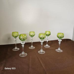 Wmf Six Crystal Liqueur Glasses "wmf Crystal Cabinet" Reseda Green Germany