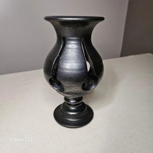 Jean Marais Pedestal-style Votive Candle Holder, In Black-glazed Terracotta With Metallic Highl
