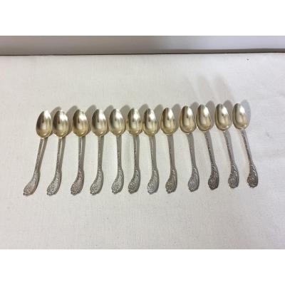 12 Small Silver Spoons Pierre Queillé 1847-1895