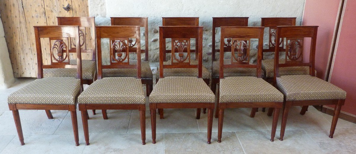 Exceptionnel Série De 10 Chaises d'époque Empire, Restauration    