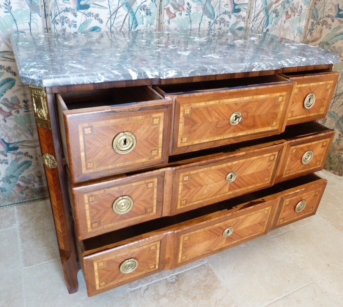Commode En Marqueterie  à Ressaut d'époque Louis XVI -photo-7