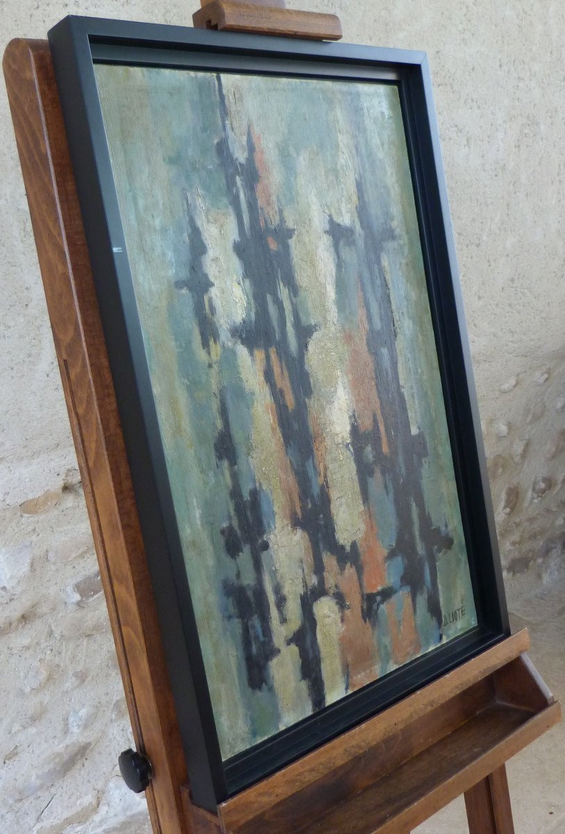 Abstract Oil Painting On Hardboard, Signed Denise Lioté -photo-2