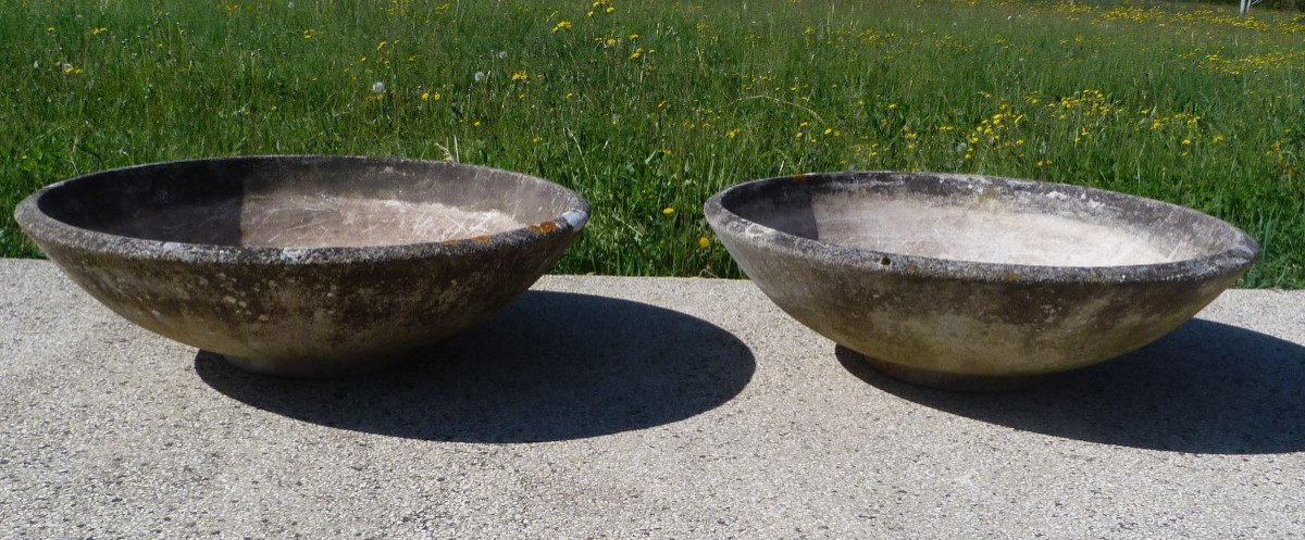 Paire de jardinières vasque en ciment  