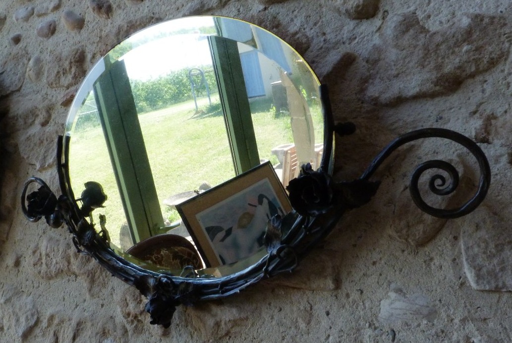 Miroir ovale art déco en fer forgé -photo-4