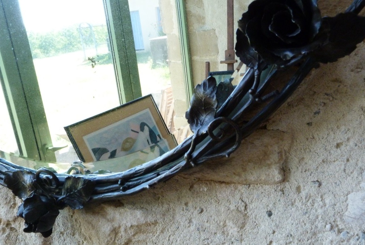 Miroir ovale art déco en fer forgé -photo-5