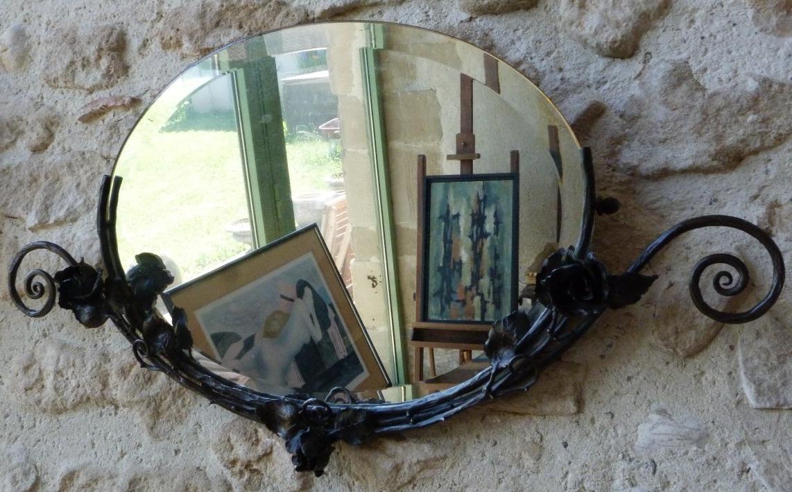 Miroir ovale art déco en fer forgé -photo-6