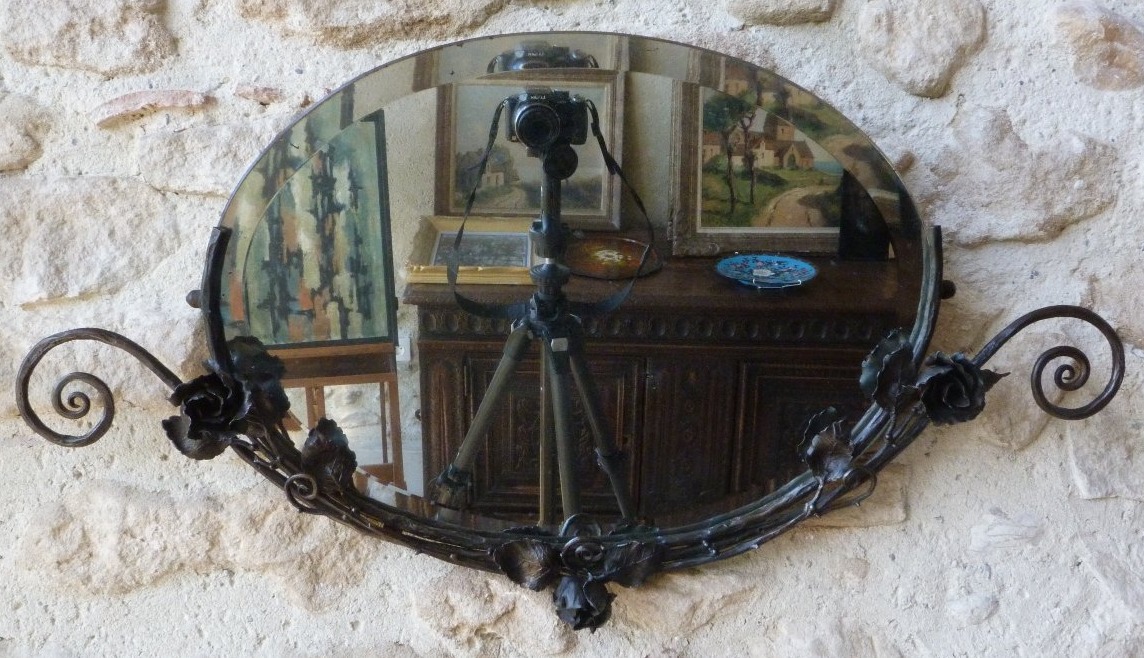 Miroir ovale art déco en fer forgé -photo-7