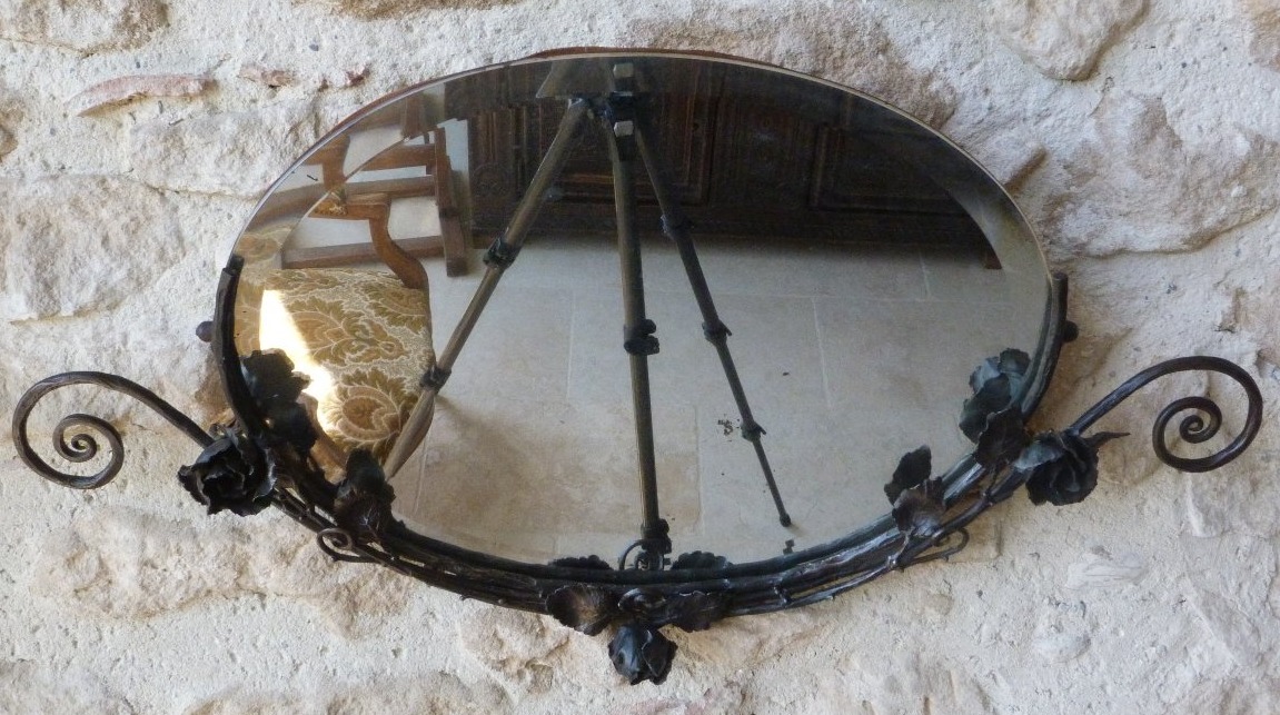 Miroir ovale art déco en fer forgé -photo-8