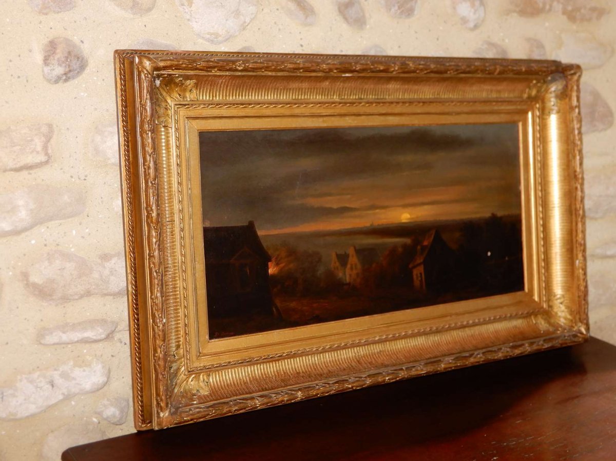 Oil On Canvas 68x35 D.donny Twilight Landscape-photo-3