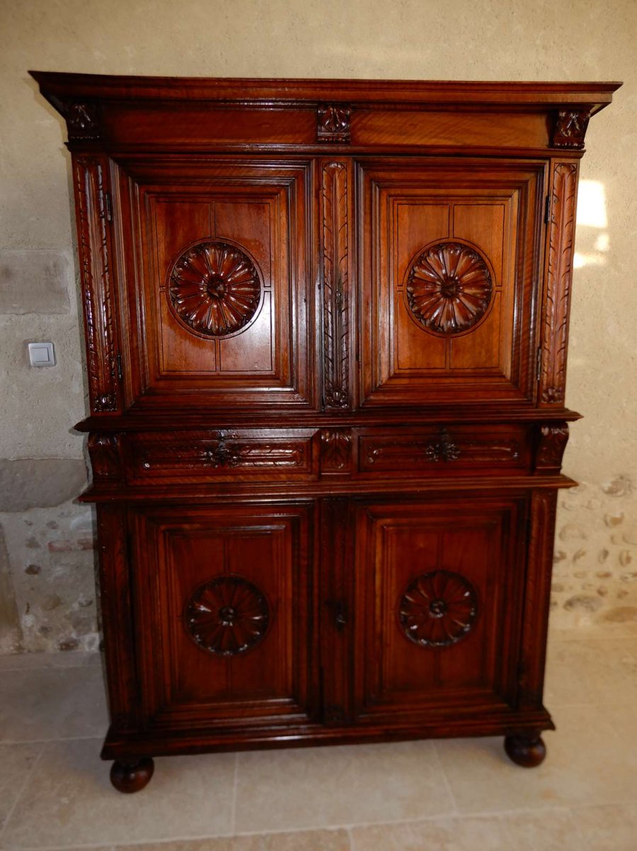 Buffet Two Corps In Walnut Louis XIII Period