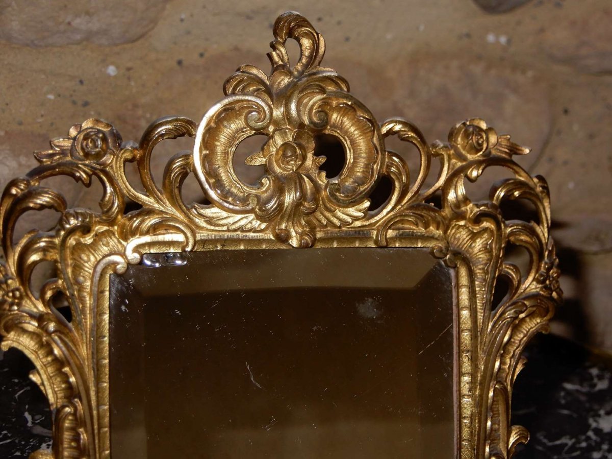 Miroir De Table, Bronze Doré, Style Louis XV, rocaille-photo-3