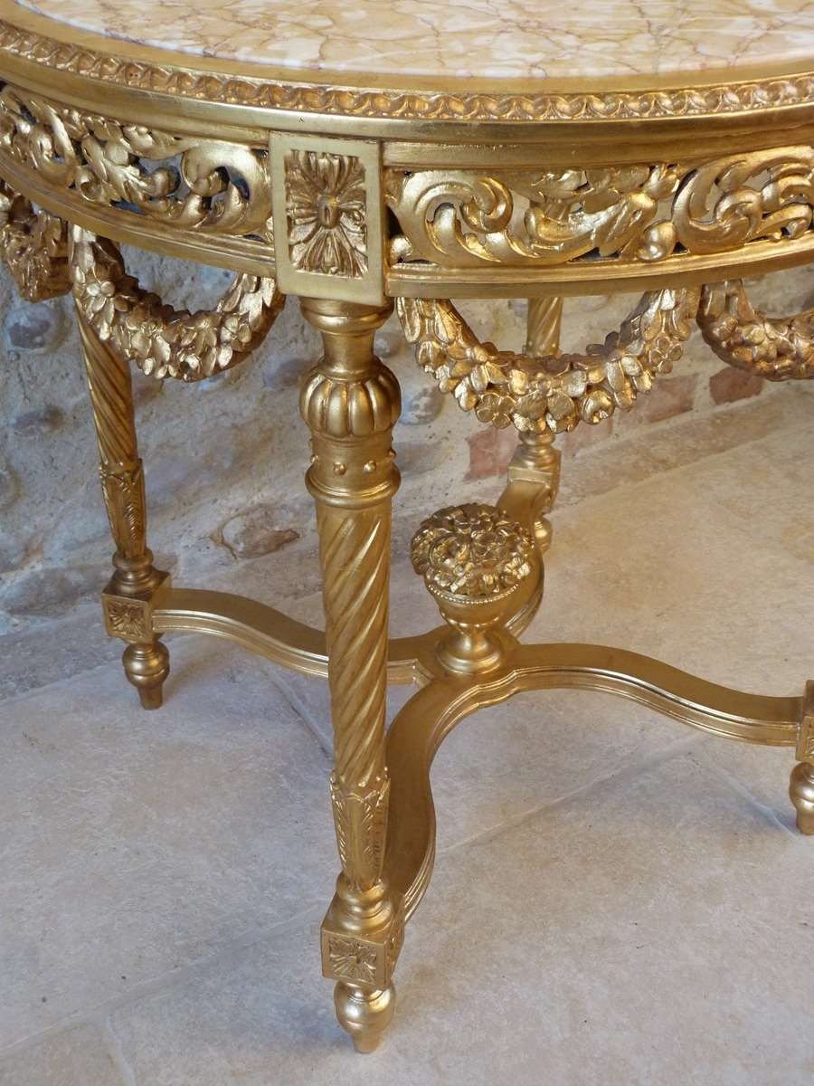 Louis XVI Style Carved And Gilded Wood Pedestal Table-photo-2