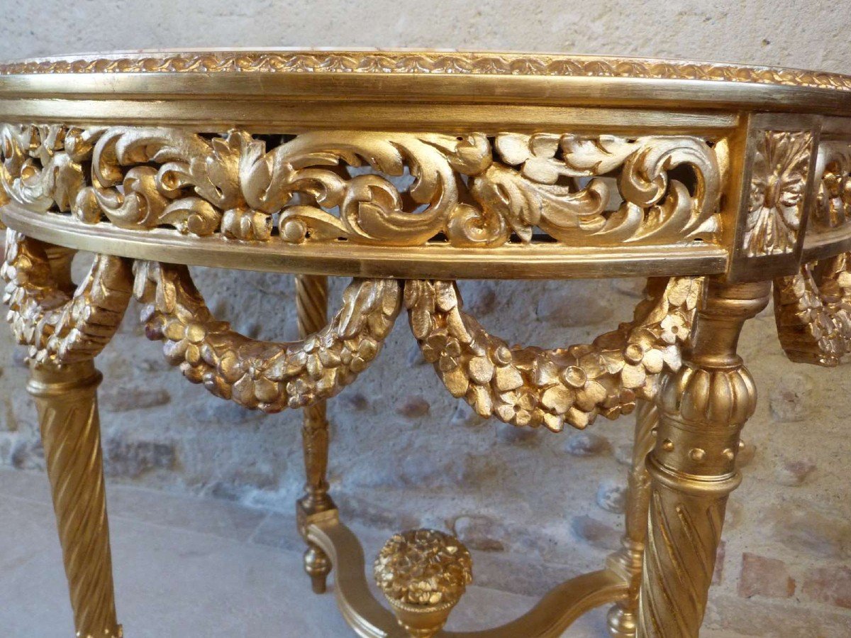 Louis XVI Style Carved And Gilded Wood Pedestal Table-photo-4