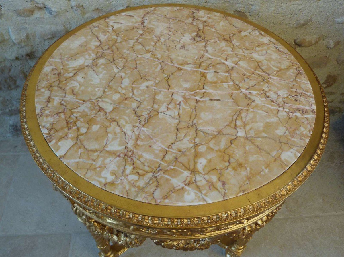 Louis XVI Style Carved And Gilded Wood Pedestal Table-photo-2