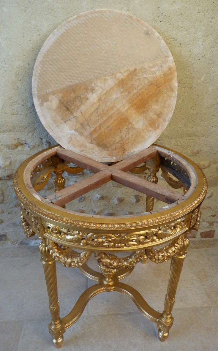 Louis XVI Style Carved And Gilded Wood Pedestal Table-photo-3