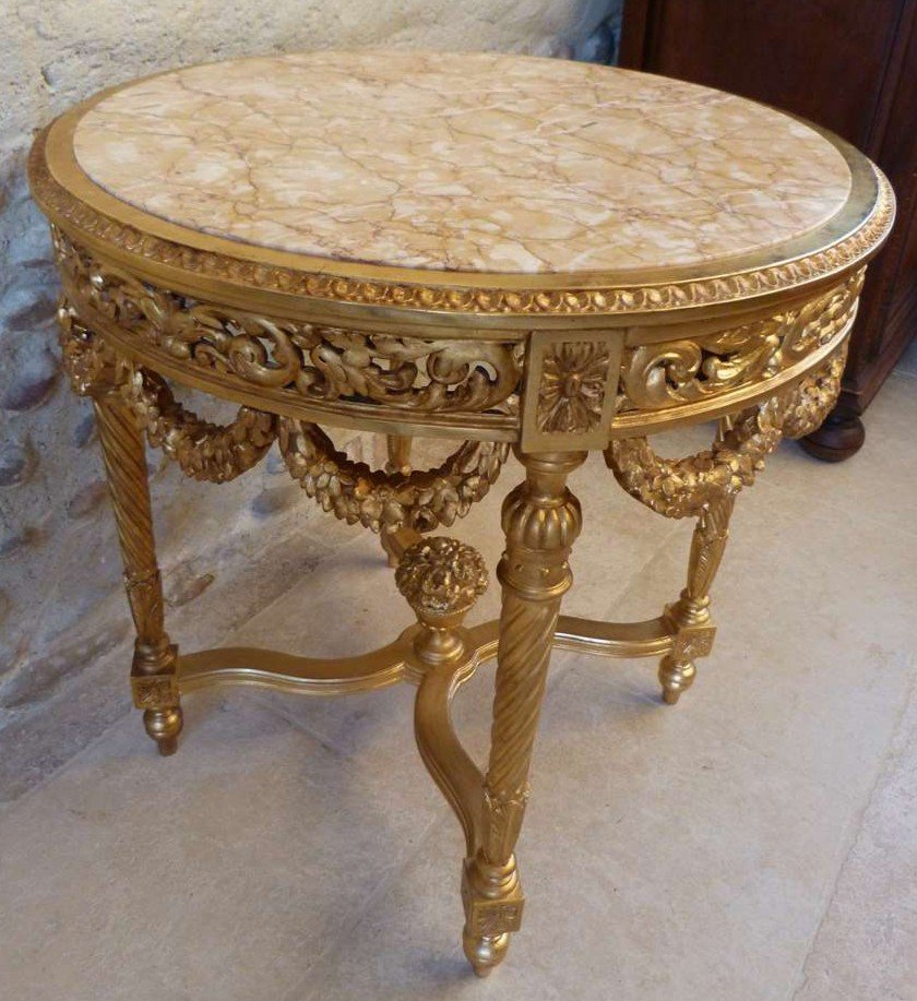 Louis XVI Style Carved And Gilded Wood Pedestal Table-photo-8