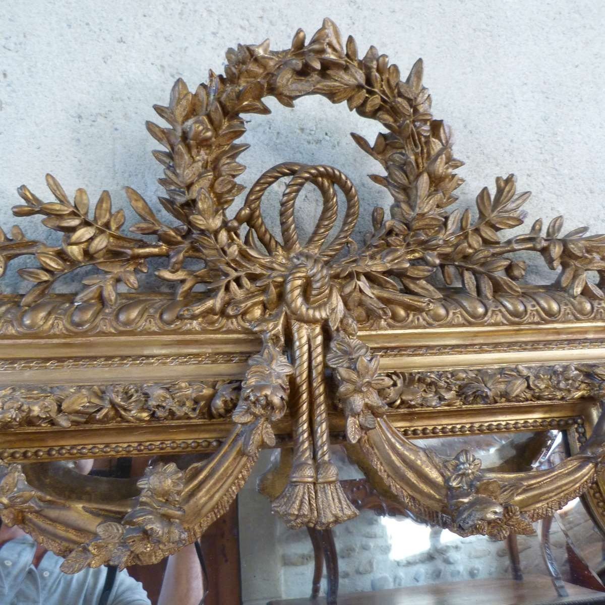 Large Golden Mirror Louis XVI Style-photo-1